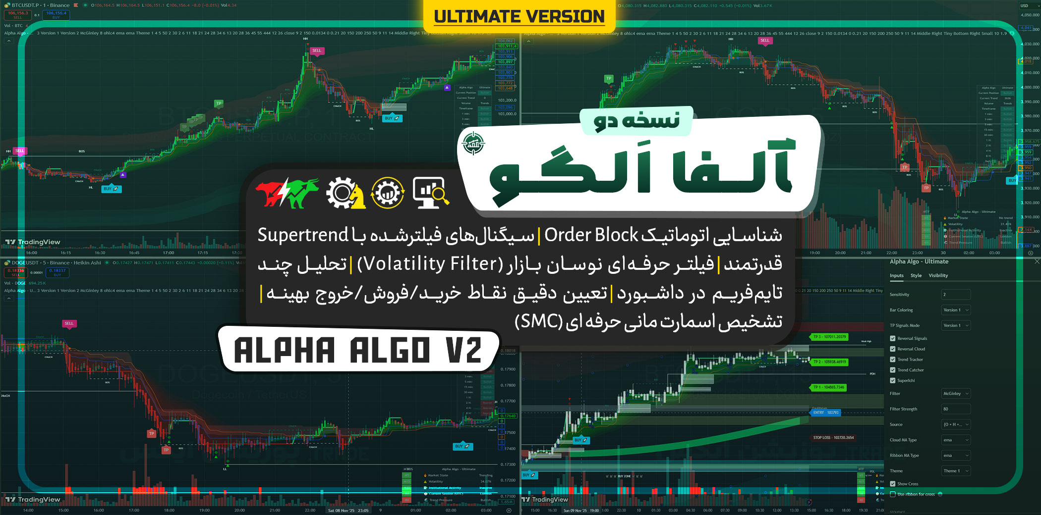 اندیکاتور Alpha Algo v2 Ultimate: سیستم نهایی SMC + سوپرترند